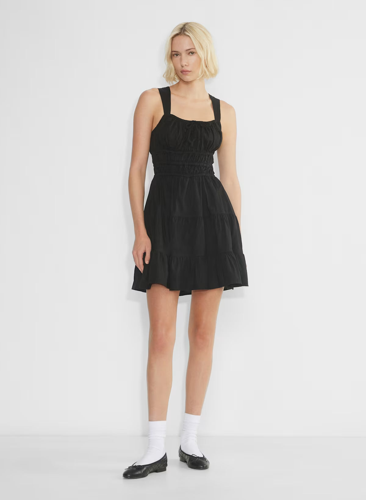 Tiered striped cotton poplin mini dress