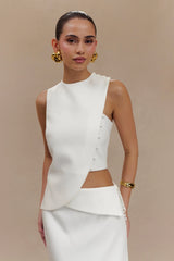 Astrid Asymmetric Sleeveless Suiting Top White
