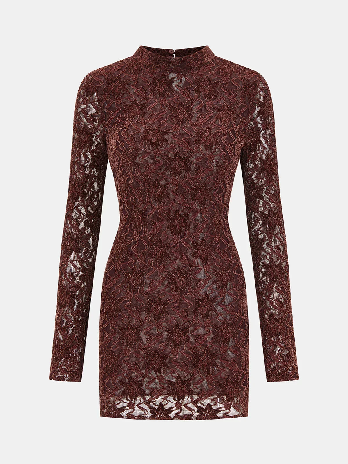 Lace-Jacquard Long-Sleeve Mini Dress