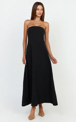 Emmie Midi Dress - Strapless Trapeze Dress in Black