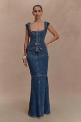 Loretta Denim Maxi Skirt Washed Dark Blue