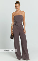 Norma Pants - High Waist Linen Blend Wide Leg Pants in Mushroom