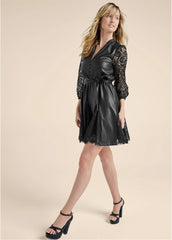 Faux Leather And Lace Dress Black
