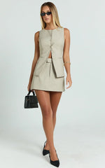 Desi Top - Longline Crew Neck Vest Top in Oatmeal