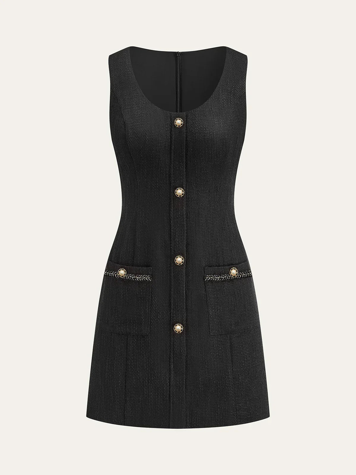 Tweed Sleeveless Button Mini Dress