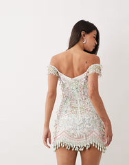 ASOS LUXE mini dress with butterfly and heart embellishment in sage and blush