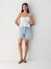Striped linen slim-fit camisole with peplum hem