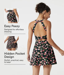 Built-in Bra 2-in-1 Ditsy Floral Mini Dance Active Dress with Pockets-Easy Peezy Edition