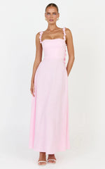 Clementine Midi Dress - 3D Floral Strap Dress in Pink