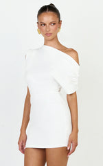 Nalfie Mini Dress - Tipped Shoulder Jersey Drape Dress in White