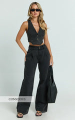Fergie Jeans - Denim High Waisted Straight Leg Denim Jeans in Washed Black