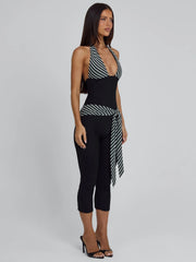 Lucy's MALANI CAPRI JUMPSUIT BLACK STRIPE