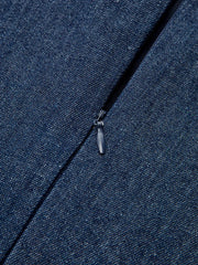 Metal Detail Denim Pleated Sleeveless Dress