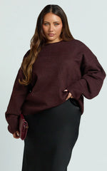 Amanda Jumper - Crew Neck Long Sleeve Knit Sweater in Burgundy
