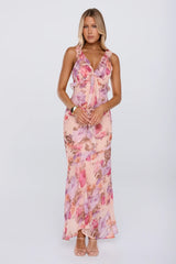 Sweet Escape Frill Floral High Low Maxi Dress Peach