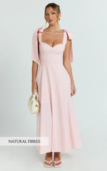 Shoulder Tie Bustier Shirred Back A Line in Pink
