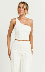 Almarie Top - One Shoulder Textured Crop Top in Off White