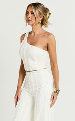 Almarie Top - One Shoulder Textured Crop Top in Off White