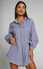 Anka Playsuit - Relaxed Button Front Shirt Playsuit in Navy Stripe