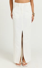Bethany Maxi Skirt - High Waist Linen Front Split Cargo Skirt in Off White