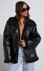 Rheina Jacket - Borg Faux Leather Jacket in Black
