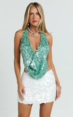 Cece Top - Halter Neck Deep Cowl Top in Aqua