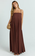 Cloe Maxi Dress - Pleated Detail Dress in Chocolate