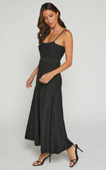 Donissa Midi Dress - Panelled Knit Dress in Black