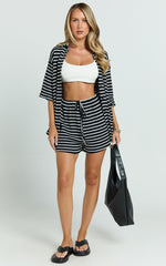 Dylan Two Piece Set - Striped Waffle Shirt and Short Set in Black & White Stripe
