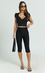 Ella Top - Square Neck Button Through Crop Top in Black