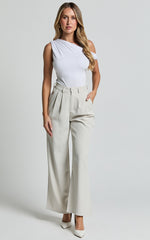 Gwyneth Pants - Mid Waist Tailored Trousers in Stone