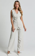Gwyneth Vest - Button Up Longline Waistcoat in Stone