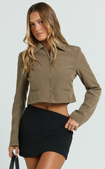 Inez Jacket - Double Zip Boxy Fit Tailored Jacket in Olive