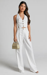 Izara Vest - V Neck Button Up Cropped Vest in Warm White