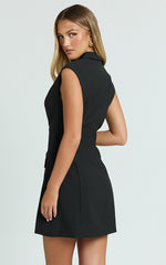Janille Mini Dress - Button Through Dress in Black