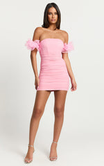 Jonah Mini Dress - Off Shoulder Bodycon Dress in Pink