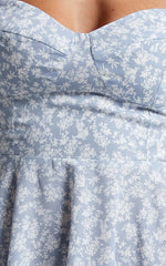 Lorreta Mini Dress - Tie Shoulder Sweetheart Dress in Blue Floral