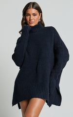 Luella Jumper - Oversized Turtle Neck Jumper in Navy