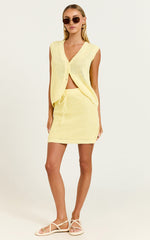 Megan Top - Crochet Button Up Vest in Lemon