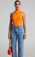 Nuala Bodysuit - High Neck Side Cut Out Bodysuit in Orange