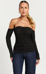 Phoenix Top - Ruched Off Shoulder Top in Black