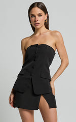 Posie Top - Strapless Button Down Waist Coat in Black