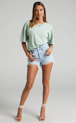 Prizza Top - Longline Boyfriend Tee Top in Sage