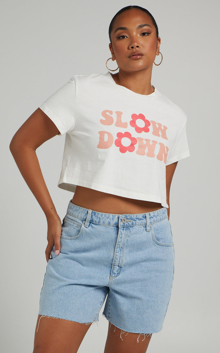 Slow Down Tee - Crop Tee in White