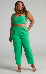 Reyna Two Piece Set - Crop Top and Tailored Pants Set in Green