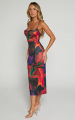 Rhaine Midi Dress - Cowl Bodycon Dress in Phoenix rising