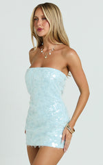 Rhonda Mini Dress - Strapless Sequin Dress in Pale Blue