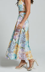 Rosalee Two Piece Set - Strappy Crop Top and High Waisted A Line Midi Skirt Set in Vintage Floral