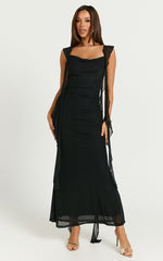 Rosha Midi Dress - Ruffle Strap Dress in Black