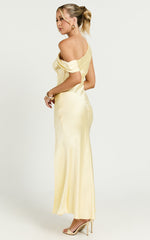 Rowena Midi Dress - One Shoulder Satin Dress in Lemon